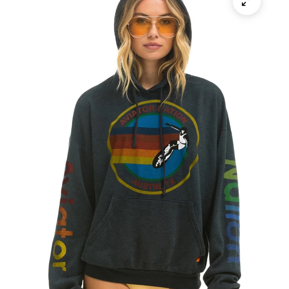 Aviator Nation Relaxed Austin Hoodie in Charcoal size Medium